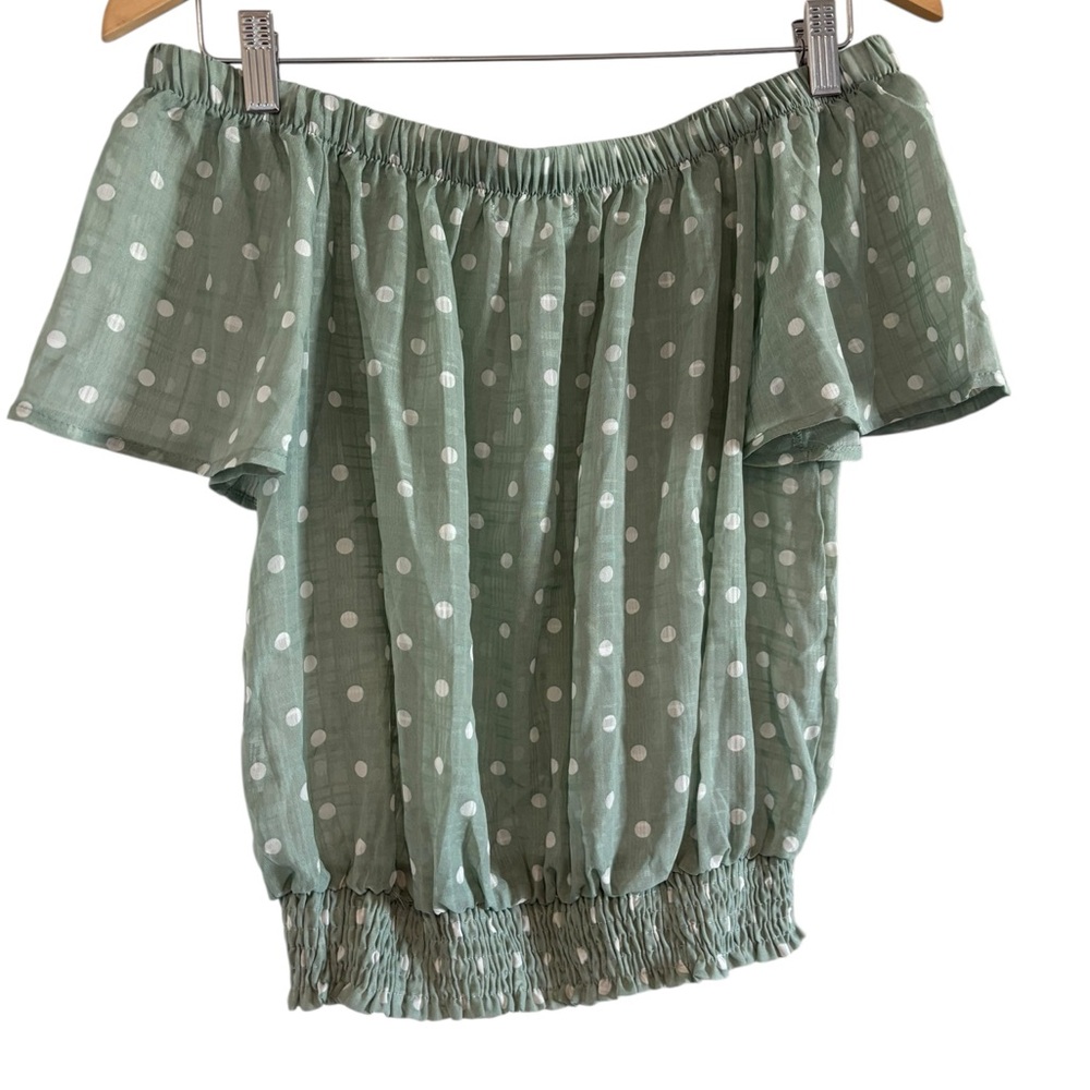 Roommates Sage Green Polka Dot Off-Shoulder Blouse Size L